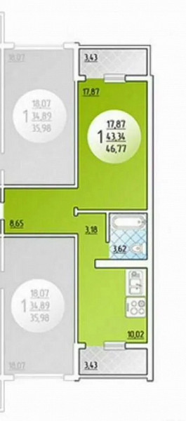 1-к квартира, 47 кв.м.