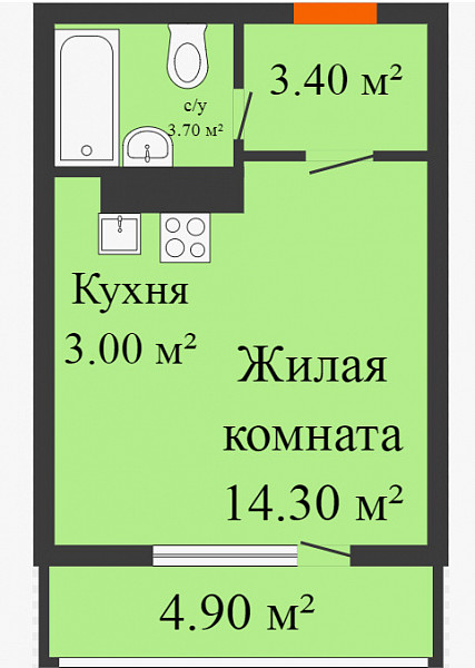 Студия комнатная квартира площадью 20 м² за 3000000 рублей